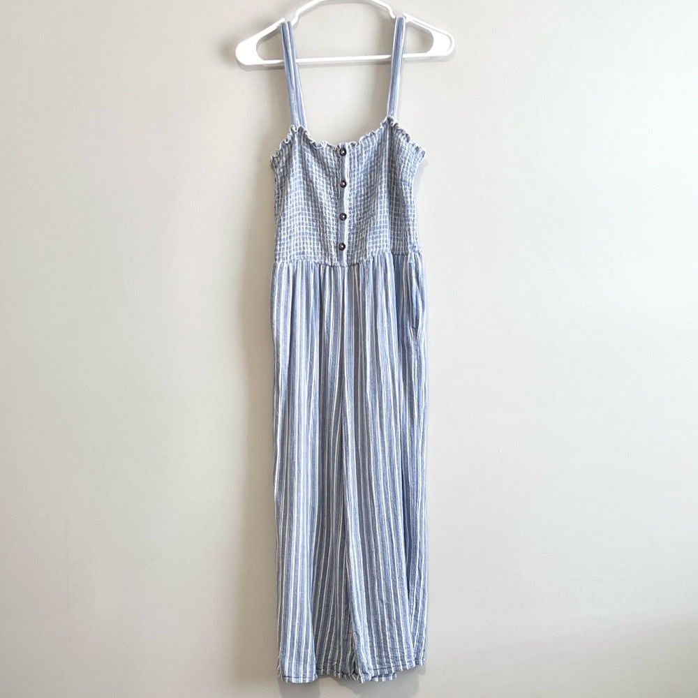Hollister Smocked Bodice Wide Leg Striped Jumpsuit